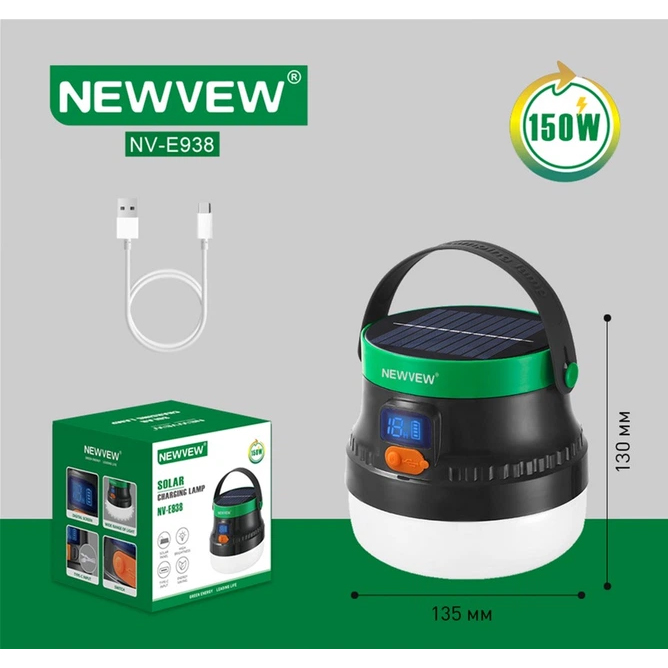 Внешний вид Фонарь NEWVEW NV-E938 150W Solar Panel 7800mAh Green