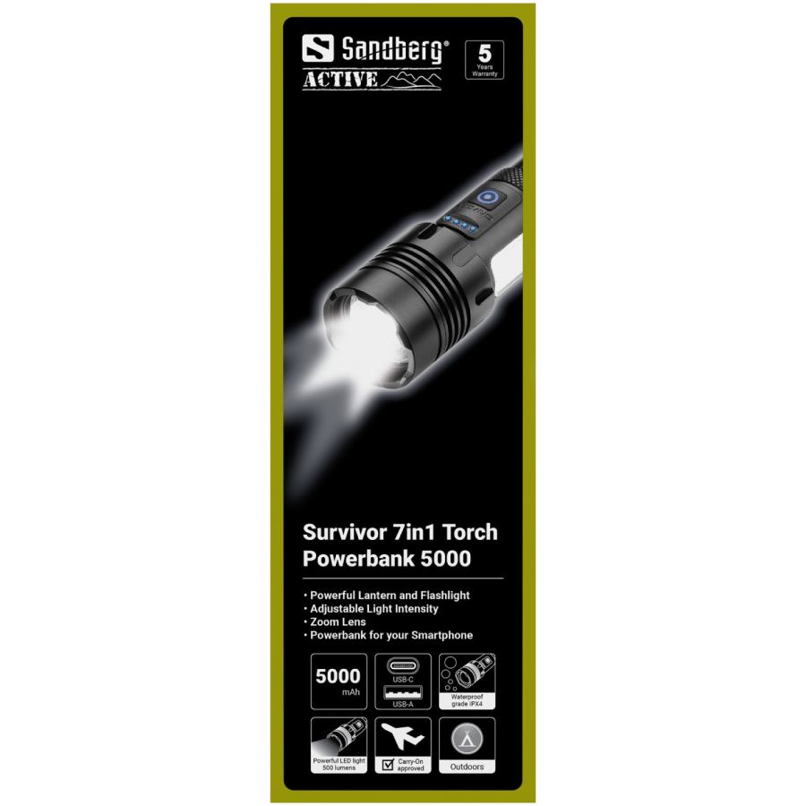 Ліхтар SANDBERG Survivor 7 in 1 Torch (421-08) Особливості SOS режим