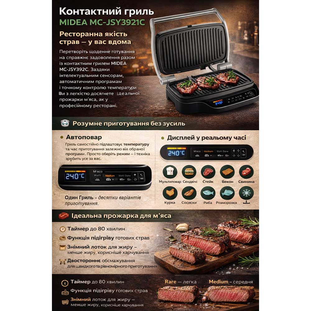 Гриль MIDEA MC-JSY3921C Тип контактный