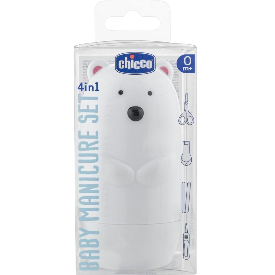 Маникюрный набор CHICCO для младенцев 4 в 1 Polar bear (10731.10) Комплектация футляр; ножницы; 2 пилочки; щипчики; пинцет
