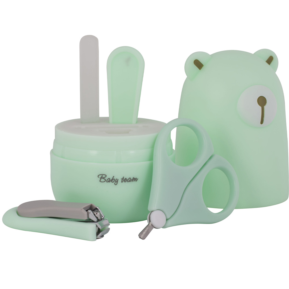 Детский маникюрный набор BABY TEAM 7125 0+ Turquoise Комплектация Ножницы, щипчики для ногтей, стеклянная пилочка, пинцет. контейнер для хранения