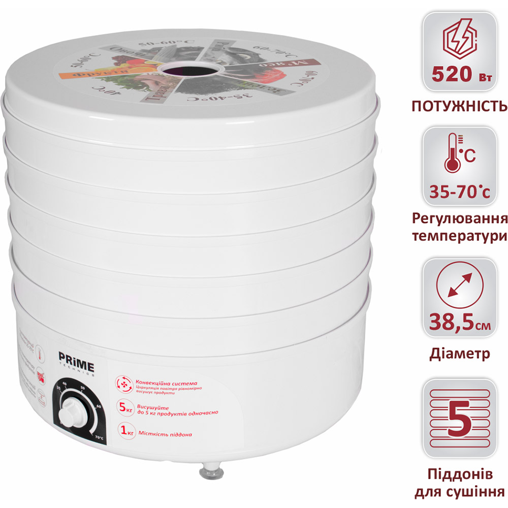 Сушарка PRIME TECHNICS PFD 502 W Кількість змінних секцій 5