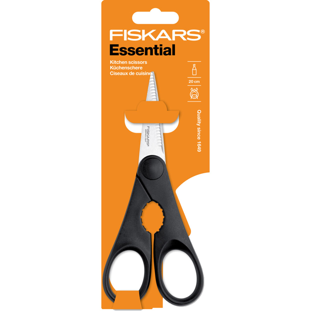 Ножиці кухонні Fiskars Essential з відкривачкою для пляшок (1023820) Розміри 200