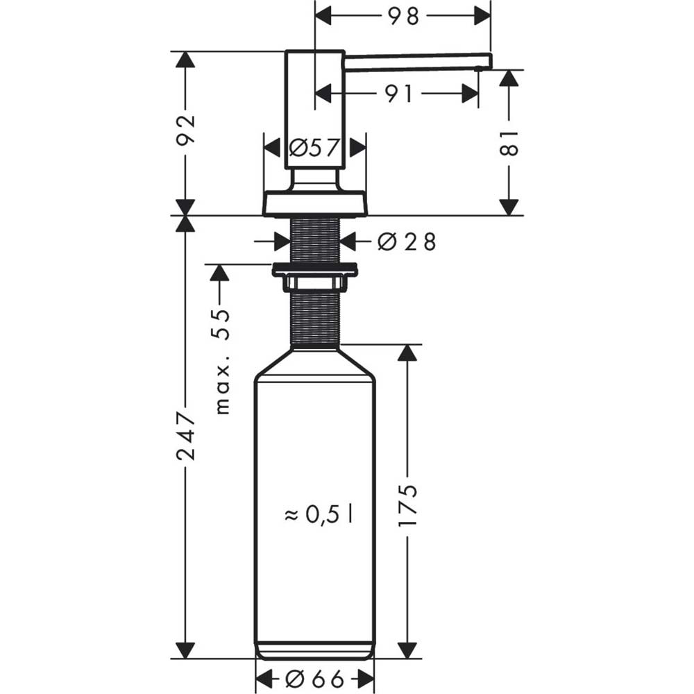 Фото 3 Дозатор для моющих средств Hansgrohe A51 500 мл Steel (40448800)