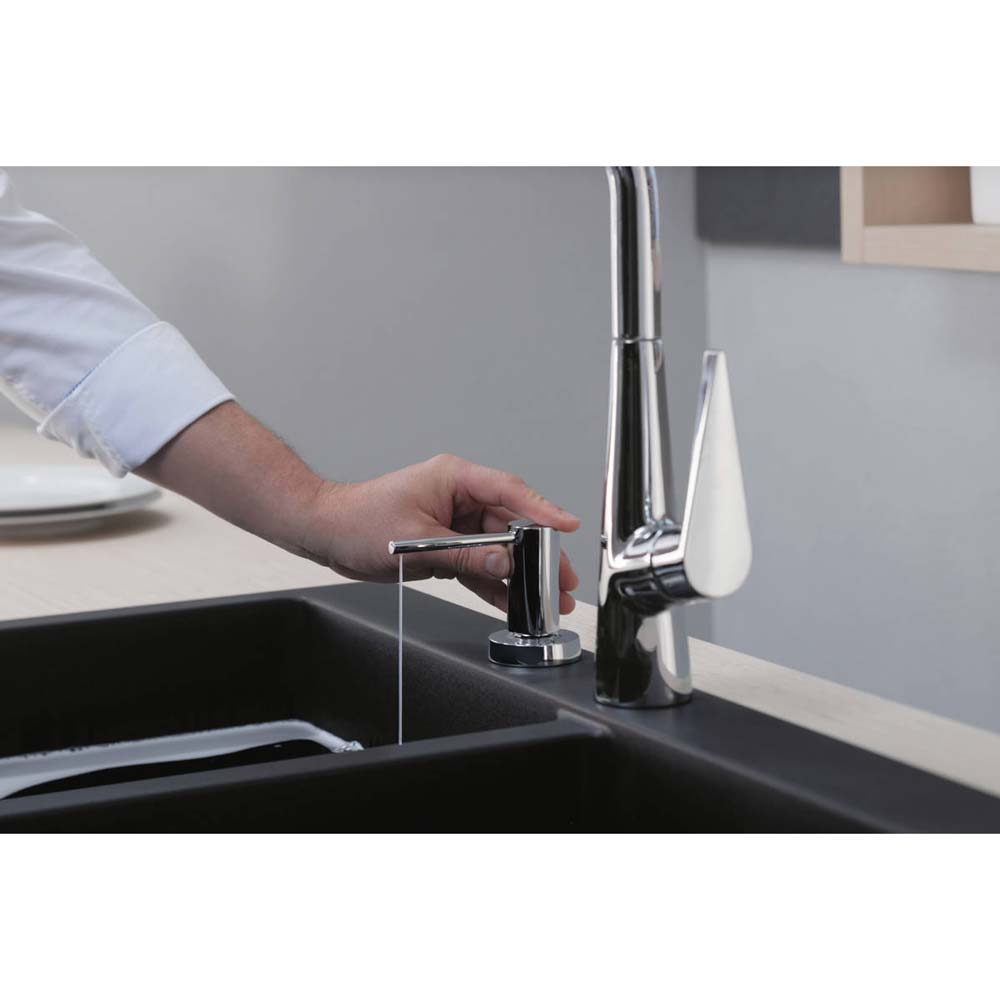 Дозатор для моющих средств Hansgrohe A51 500 мл Steel (40448800) Дополнительно материал: нержавеющая сталь, стержень Ø: 28 - 35 мм
