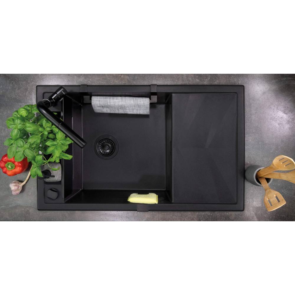 Набор DEANTE Magnetic для кухонной мойки Черный (ZZMKN11O) Комплектация крючок для губки, штанга для ткани, глубокая и неглубокая корзины