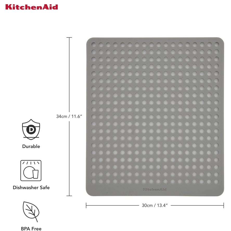 Коврик для сушки посуды KitchenAid Sinkware 29.5 х 34 см Серый (KEG877OHASA) Дополнительно Вес: 0.310 кг. Только ручная мойка