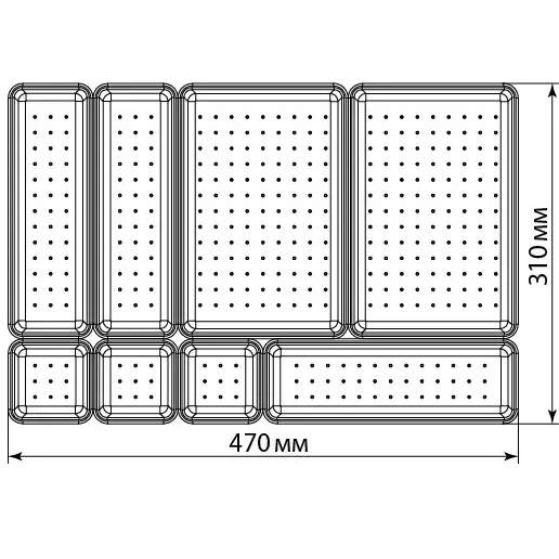 Організатор IDEA HOME 1618-IH Gray Комплектація 8 х 8 см – 3 ш; лоток 8 х 23 см – 3 шт; лоток 16 х 31 см - 2 шт