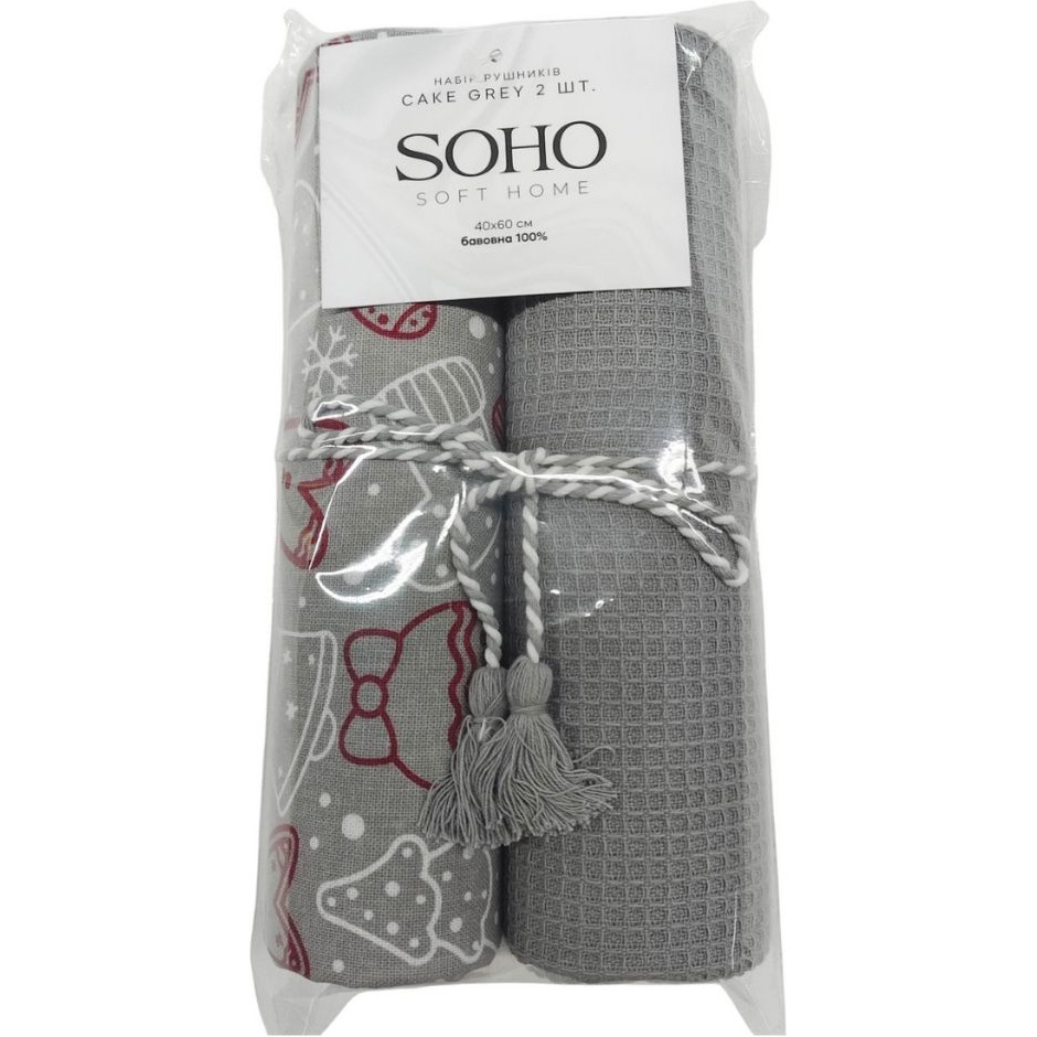 Набор полотенец SOHO Сake Grey 2 шт (BS 74410A) Дополнительно Плотность: 170 г/м2; Назначение: для рук; Рекомендуется стирка при температуре не выше 40°C