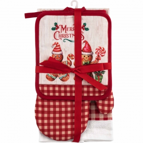Набор прихваток ARDESTO Christmas Gingerbread + кухонное полотенце 3 пр Red (ART14HGR)