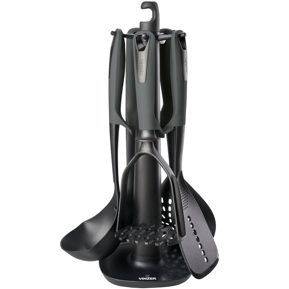 Набор кухонных принадлежностей VINZER 6 в 1 (50217) Комплектация лопатка, ложка, шумівка, черпак, картопледавка, база