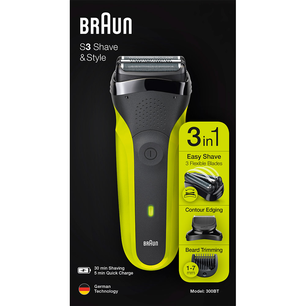 Зовнішній вигляд Електробритва BRAUN Series 3 300BT Wet&Dry Black/Green