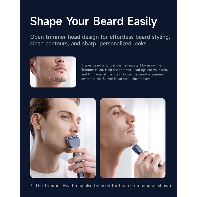 Електробритва Laifen T1 Pro Dark Blue Особливості повторення контурів обличчя (плаваючі голівки)