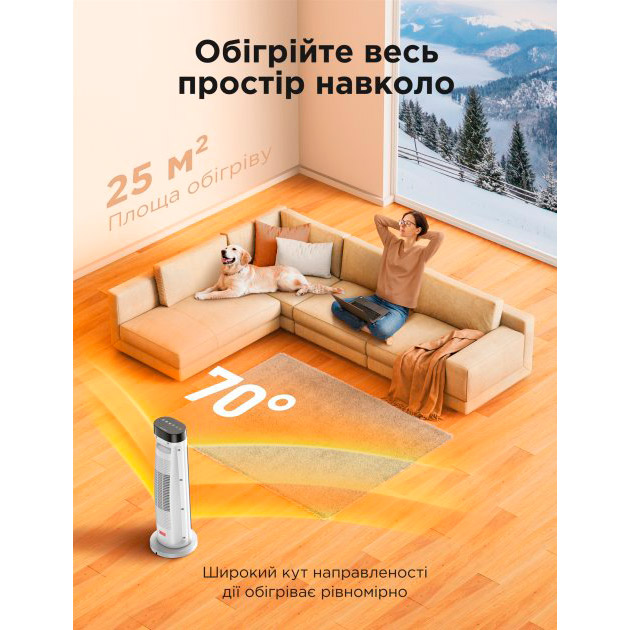 Тепловентилятор TAOTRONICS TT-HE018 White Площа обігріву 25