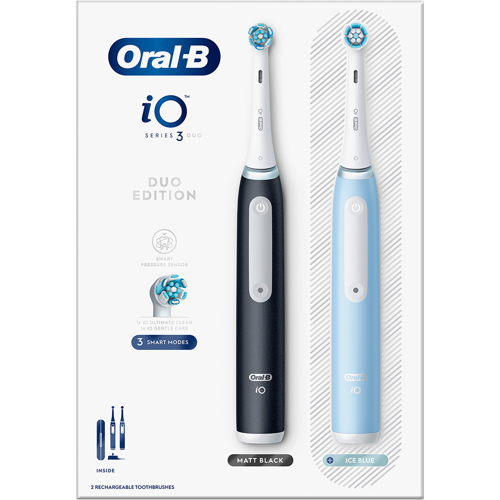 Зовнішній вигляд Набір електричних зубних щіток ORAL-B 31772 iO Series 3 2 шт Black + Blue