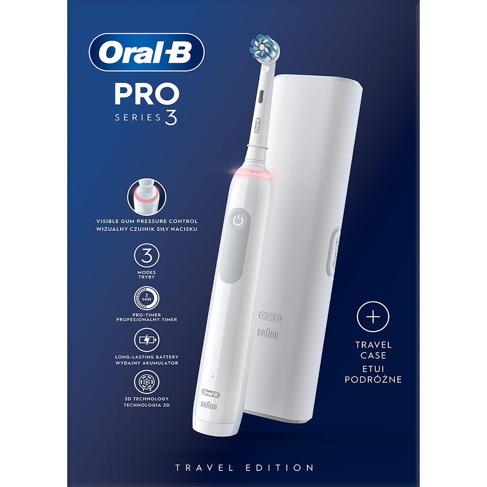 Електрична зубна щітка ORAL-B Pro 3 3500 D505.513.3X Sensitive Clean White + Футляр (741663) Дизайн для дорослих