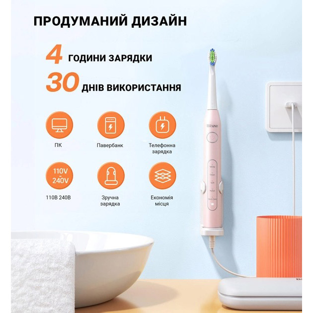 Електрична зубна щітка BITVAE D2 Pink (BV-D2-p) Тип електрична зубна щітка