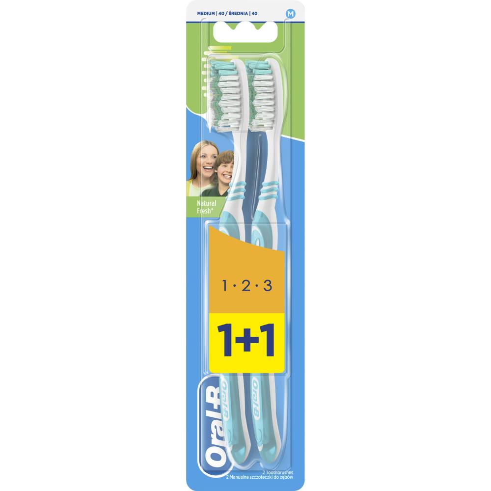 Набор зубных щеток Oral-B 1-2-3 Natural Fresh 1+1 шт (3014260110628/3014260110659)
