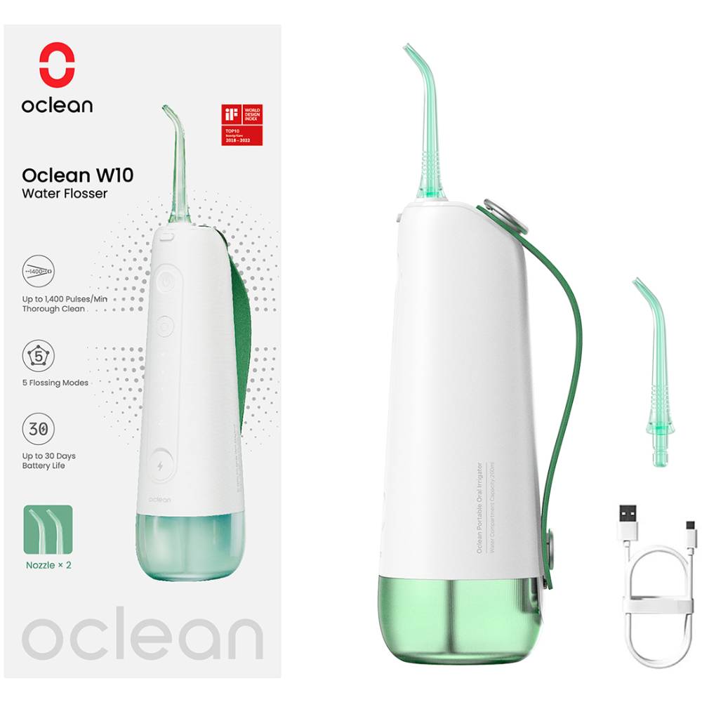 Ирригатор OCLEAN  W10 NEW-2 NOZZLES White/Green (6970810555745)