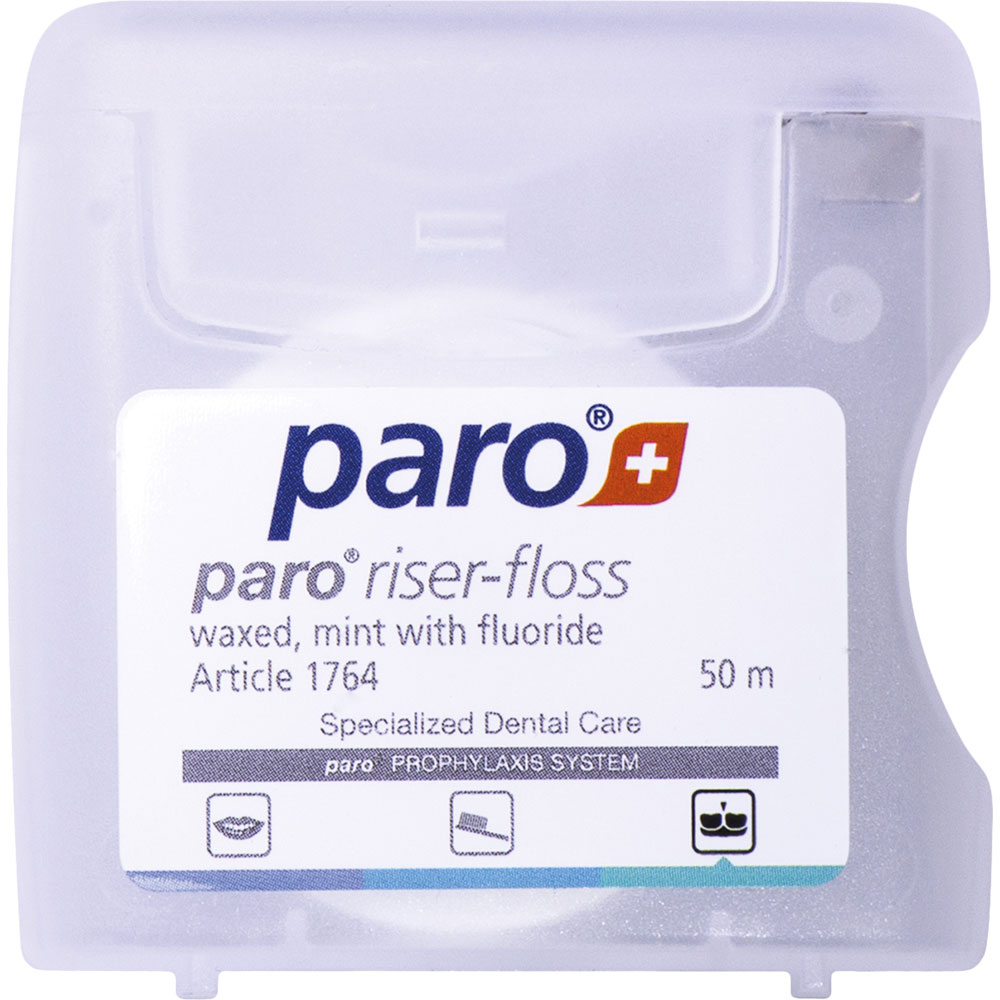 Зубна нитка PARO SWISS riser-floss вощена з м'ятою та фторидом 50 м (7.1764)