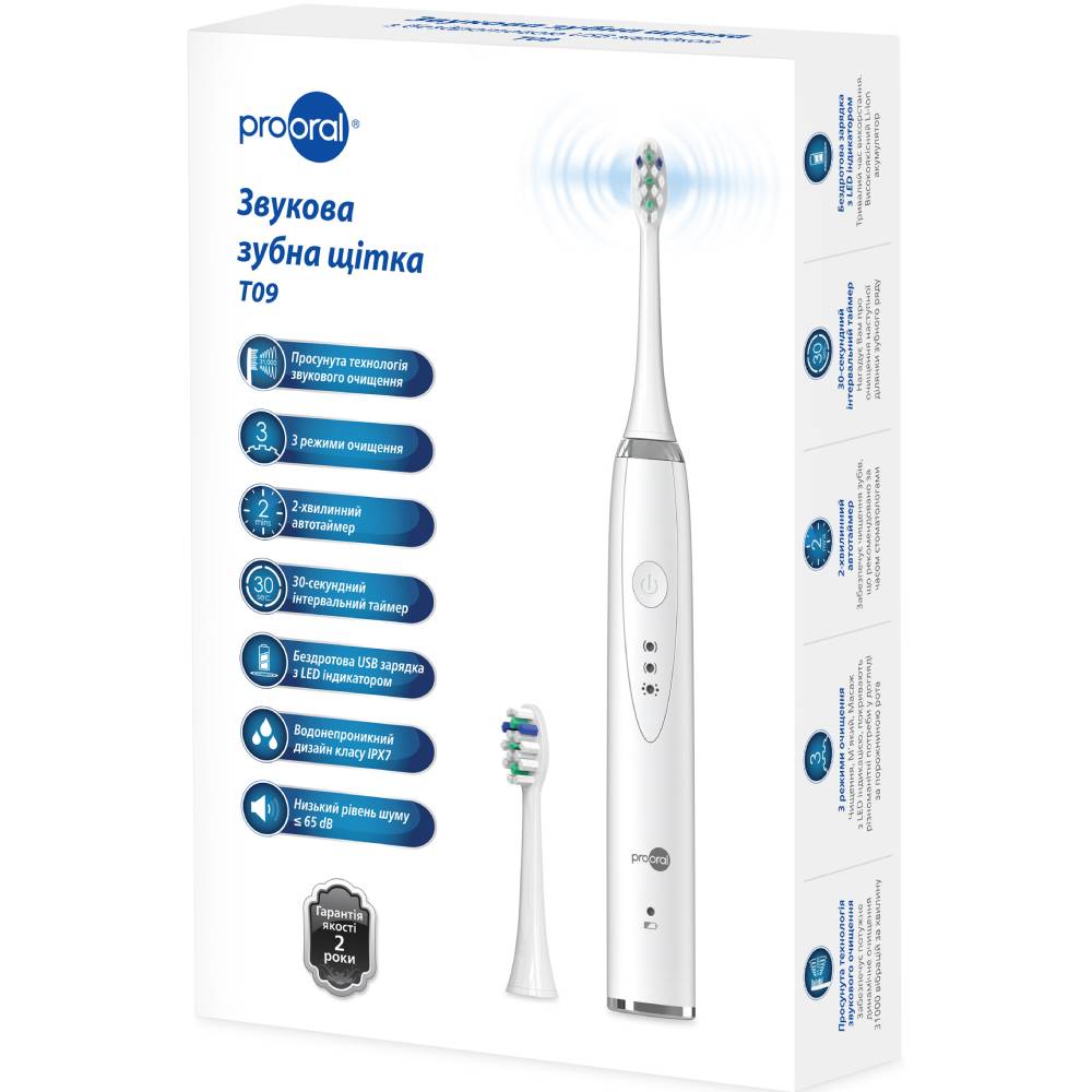 Зубная щетка PROORAL T09 Звуковая White (T09.1) Дизайн для взрослых