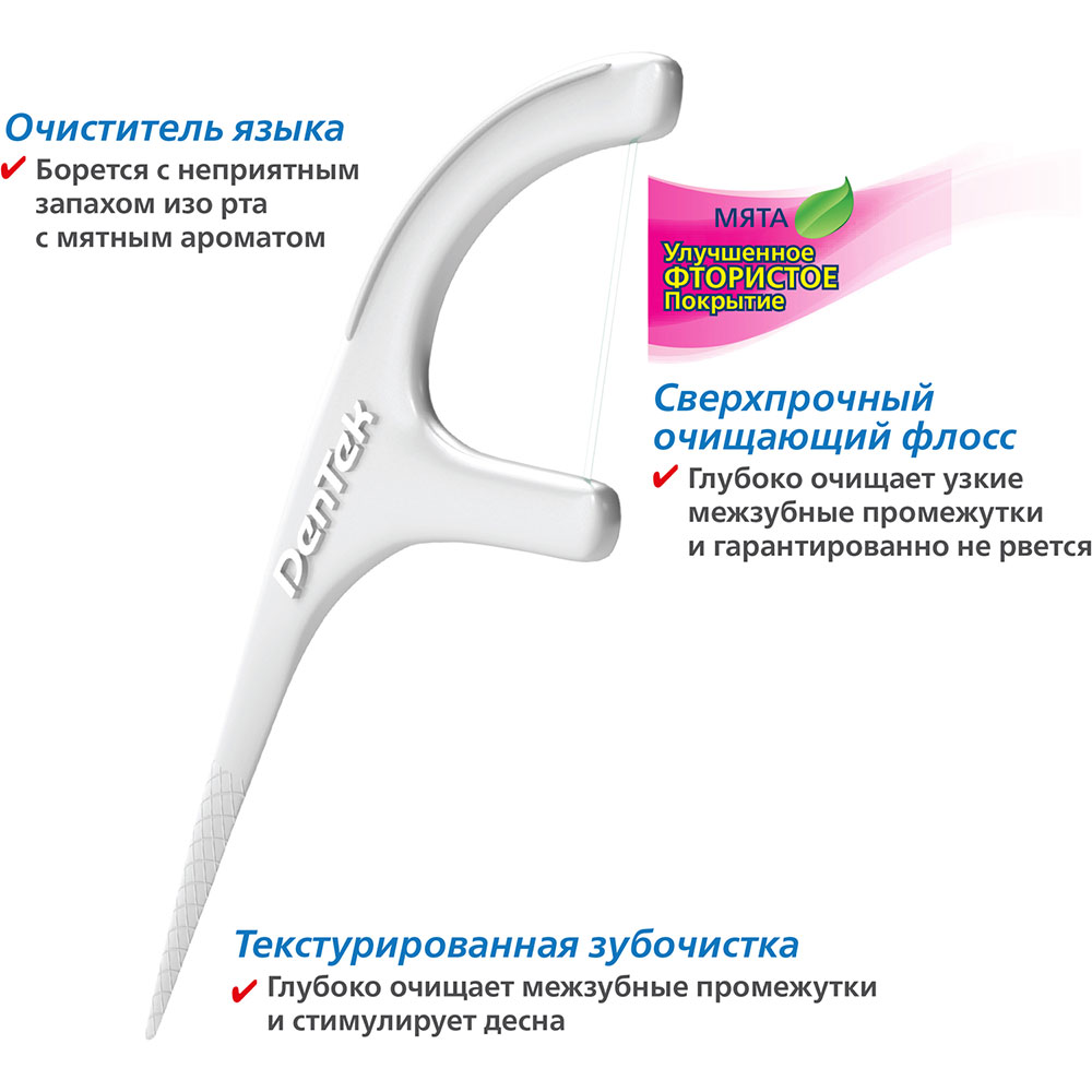 Зубная нить DENTEK Флосс-зубочистки Тройное очищение 75 шт. (2.0002) Возрастная группа для взрослых