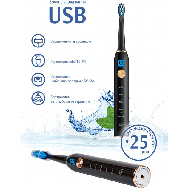 Зубна електрощітка AHEALTH SMART SONIC SMILE 1 black (AHsss1b) Тип голівки з'ємна