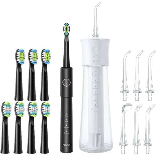 Набір FAIRYWILL Іригатор F30 White + Електрична зубна щітка E11 Black (F30W-E11B)