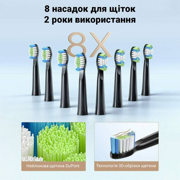 Набір FAIRYWILL Електрична зубна щітка E11 Black + Іригатор FW5020E White (FW5020EW-FWE11B) Тип голівки з'ємна