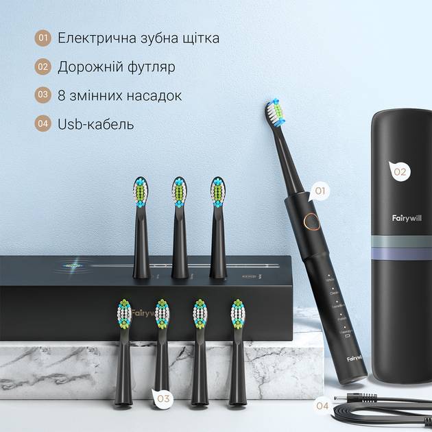Набір FAIRYWILL Електрична зубна щітка E11 Black + Іригатор FW5020E White (FW5020EW-FWE11B) Тип іригатор