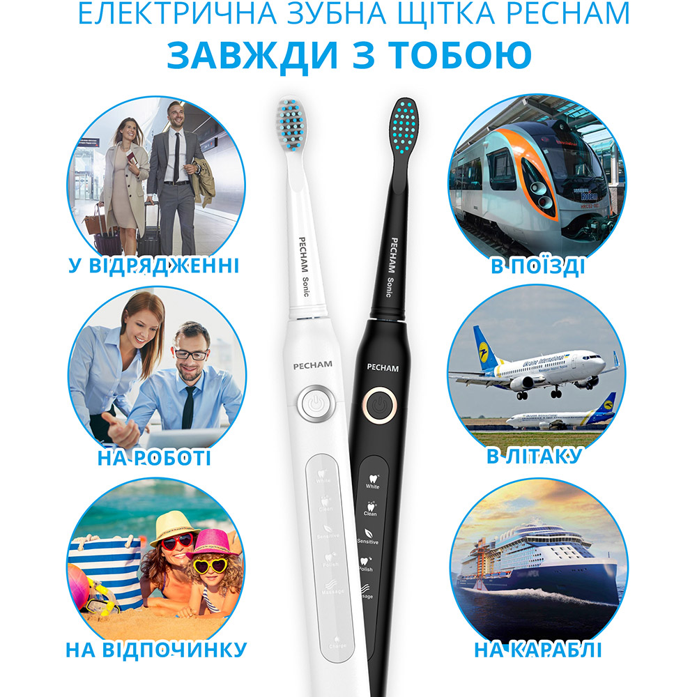 Зображення Набір зубних щіток PECHAM Black & White Travel Set (0009119080224)