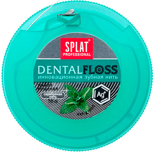 

Зубная нить Splat Professional Dental Floss антибактериальная супертонкая с волокнами серебра Мята 30 метров (4603014001795), Нить зуб. DentalFloss мятная с ВОЛОКНАМИ СЕРЕБРА