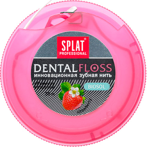 

Зубная нить Splat Professional Dental Floss антибактериальная объемная с ароматом клубники 30 метров (4603014001757), Нить зуб. DentalFloss с ароматом КЛУБНИКИ