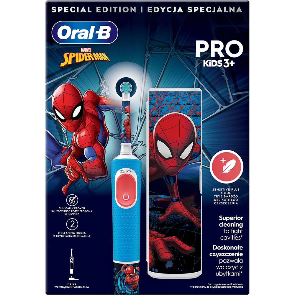 Зубна щітка Oral-b Braun Pro Kids D103.413.2KX «Людина-павук» + футляр (8006540773567) Колір червоний