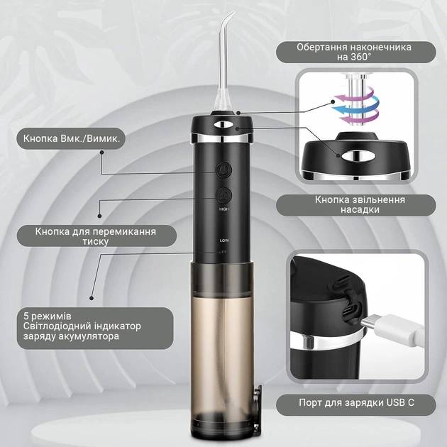 Іригатор H2OFLOSS HF-10 Mini black (H2OHF10) Тип голівки з'ємна