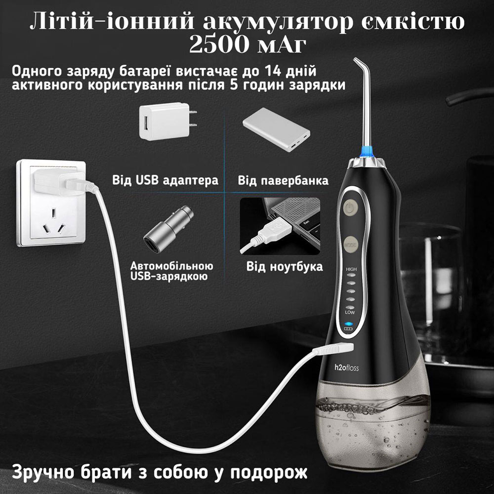 В Україні Іригатор H2OFLOSS Travel Kit HF-6 Black (H2O-HF6-black)