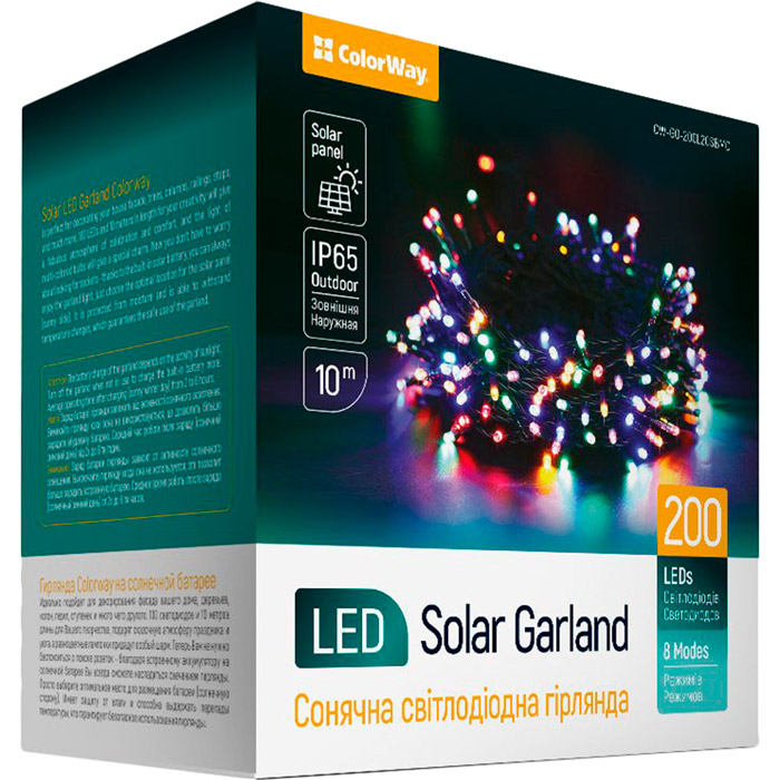 

Светодиодная гирлянда COLORWAY 200LED 20 м Multicolored (CW-GO-200L20SBMC), Світлодіодна вулична гірлянда на сон.