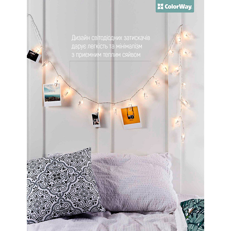 Фото 21 Світлодіодна гірлянда COLORWAY з прищіпками для фото 20LED 3 м Warm White (CW-LCP-20L30BU)