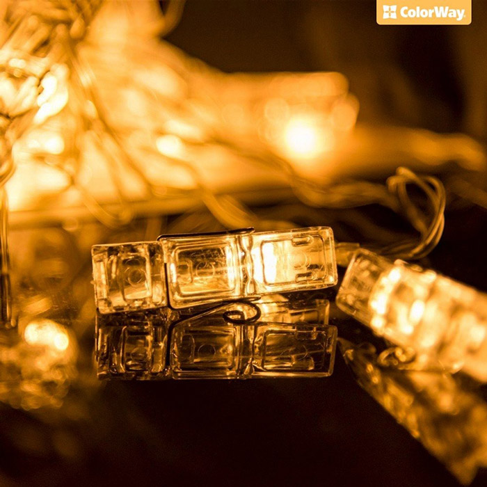 Замовити Світлодіодна гірлянда COLORWAY з прищіпками для фото 20LED 3 м Warm White (CW-LCP-20L30BU)