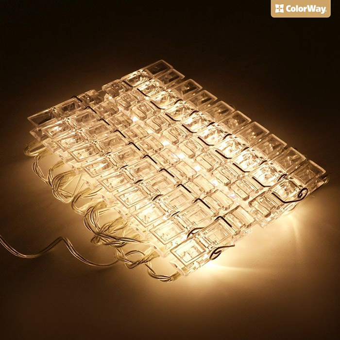 Зовнішній вигляд Світлодіодна гірлянда COLORWAY з прищіпками для фото 20LED 3 м Warm White (CW-LCP-20L30BU)