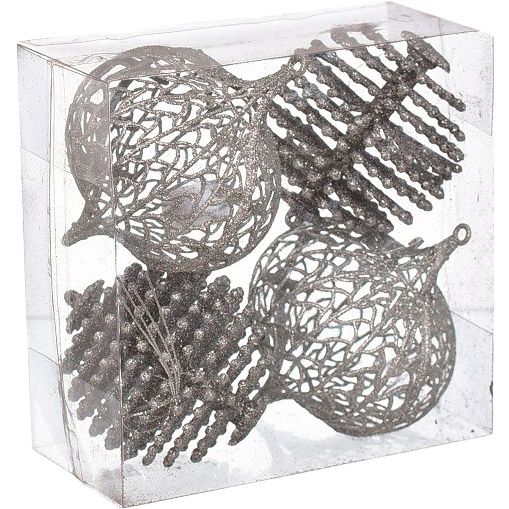 

Набор елочных игрушек JUMI 8/10 см 4 шт Silver (B-386822), Набір декоративних кульок 4 шт, 10см, пластик,