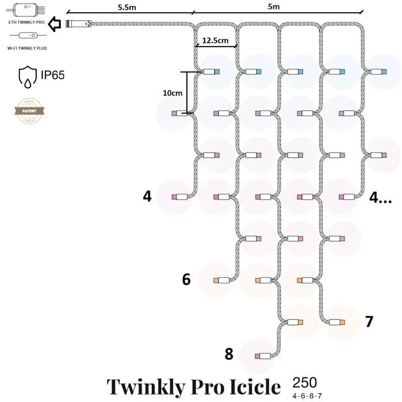 Світлодіодна гірлянда Garlands TWINKLY Smart LED Pro Icicle RGBW 250 IP65 AWG22 PVC Rubber Білий (TW-PLC-I-CA-250SPP-WR)