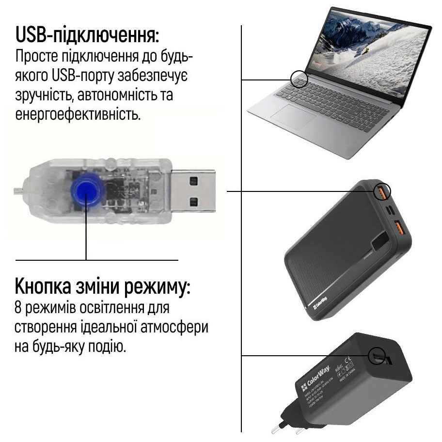 Світлодіодна гірлянда-каскад COLORWAY LED 126 9x1.5м 8 функції USB (CW-G-126L91CUMC) Тип гірлянда