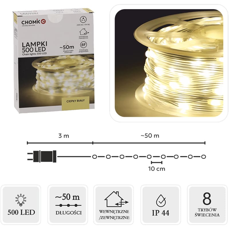 Гирлянда CHOMIK LED 500L 49.9 м (LED0115) Фото 2 Гирлянда CHOMIK LED 500L 49.9 м (LED0115)