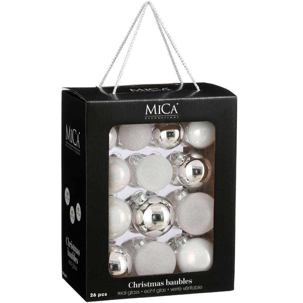 Набір ялинкових іграшок MICA DECORATIONS 26 шт White (1181258)