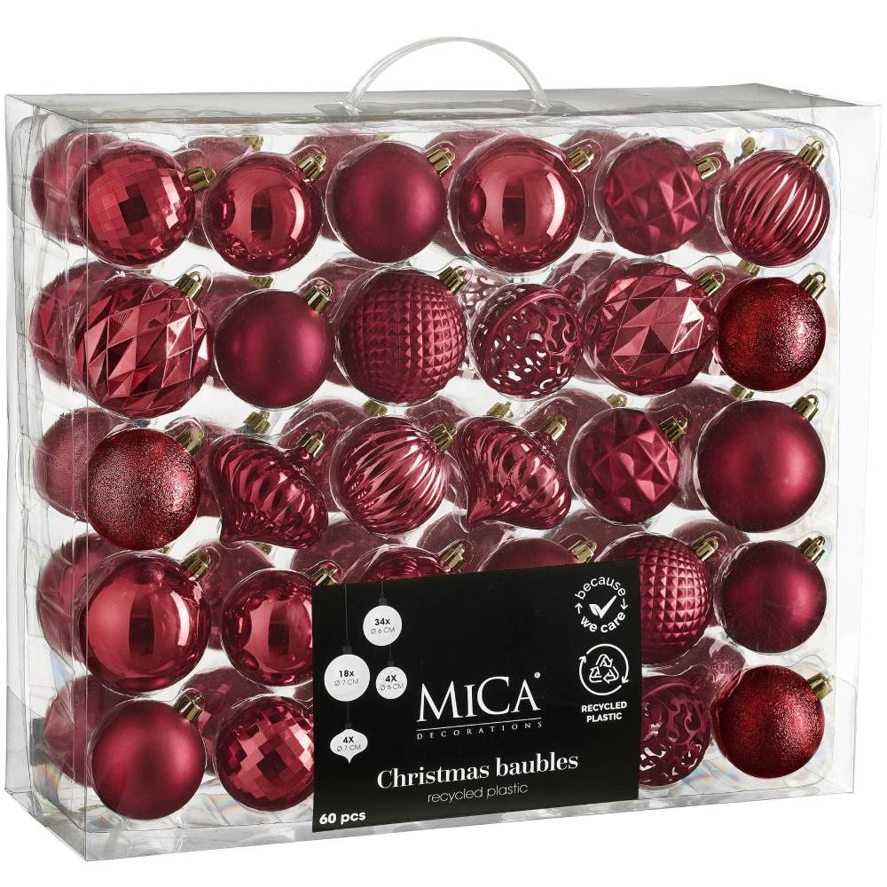Набір ялинкових іграшок MICA DECORATIONS 60 шт Вишневий (1182022)
