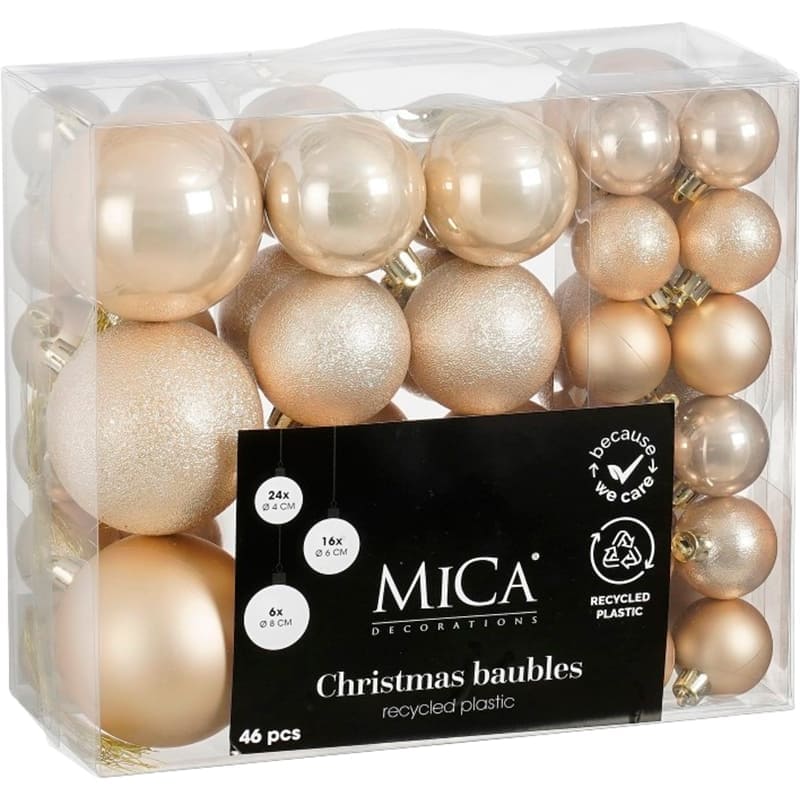 Набор елочных игрушек MICA DECORATIONS 4/6/8 см 46 шт Cream (1170772)