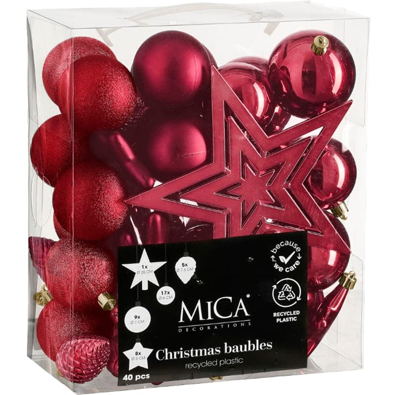 Набор елочных игрушек MICA DECORATIONS 6/7/8 см 40 шт Cherry (1182009)