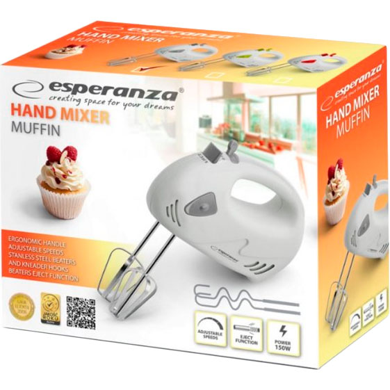 Миксер Esperanza EKM007WE Muffin Grey Насадки крюки для теста