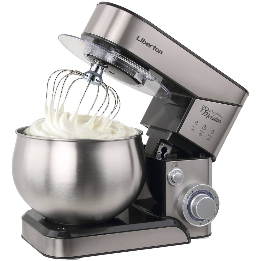 Кухонна машина LIBERTON LMS-2902 Комплектація планетарний міксер, чаша, гак для тіста, плоска насадка для збивання, віночок, лопатка із пластику, інструкція, гарантійний талон